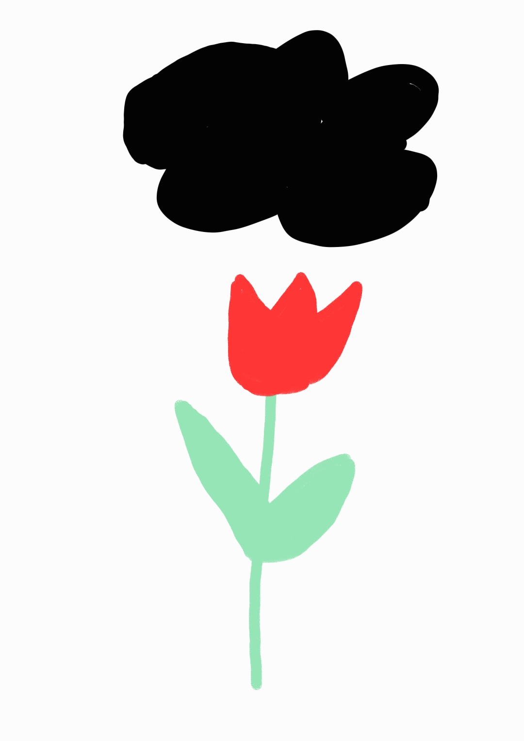 Digitale Skizze einer Tulpe über der eine schwarze Wolke schwebt