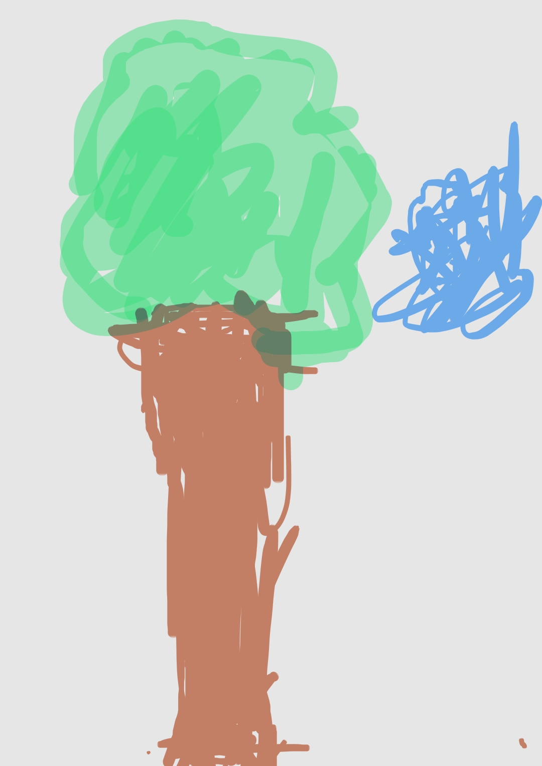 Digitale Skizze eines Baums und blauer Wolke, semi-transparente Darstellung